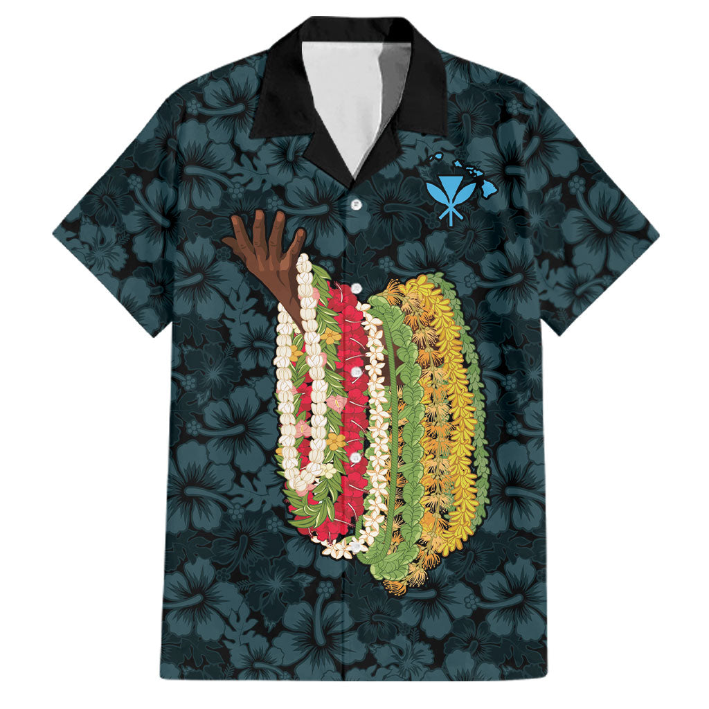 Hawaii Lei Kamehameha Family Matching Off The Shoulder Long Sleeve Dress and Hawaiian Shirt Uliuli Seamless Pattern Hibiscus Flower LT9 Dad's Shirt - Short Sleeve Blue - Polynesian Pride