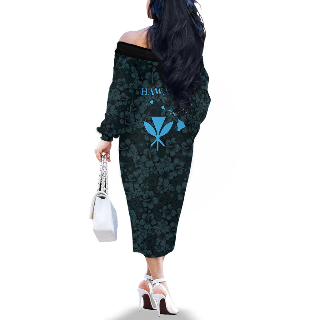 Hawaii Lei Kamehameha Family Matching Off The Shoulder Long Sleeve Dress and Hawaiian Shirt Uliuli Seamless Pattern Hibiscus Flower LT9 - Polynesian Pride