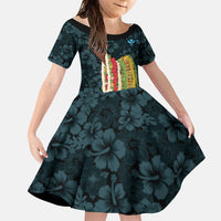 Hawaii Lei Kamehameha Family Matching Short Sleeve Bodycon Dress and Hawaiian Shirt Uliuli Seamless Pattern Hibiscus Flower LT9 Daughter's Dress Blue - Polynesian Pride