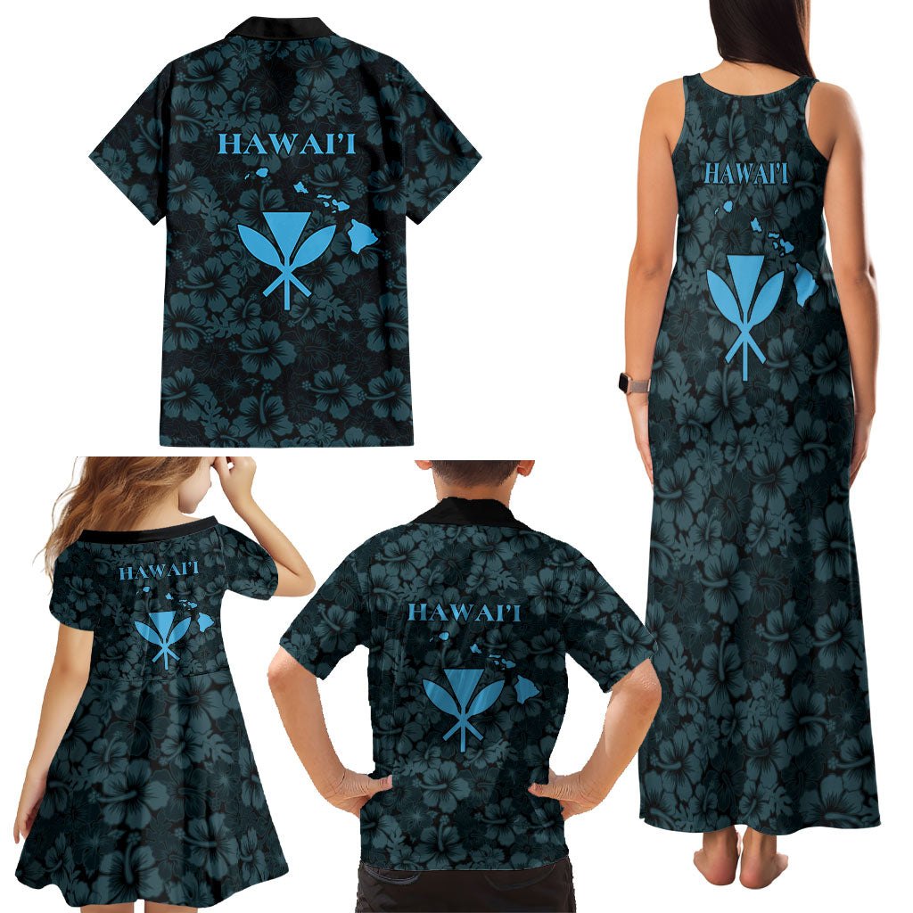 Hawaii Lei Kamehameha Family Matching Tank Maxi Dress and Hawaiian Shirt Uliuli Seamless Pattern Hibiscus Flower