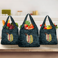 Hawaii Lei Kamehameha Grocery Bag Uliuli Seamless Pattern Hibiscus Flower