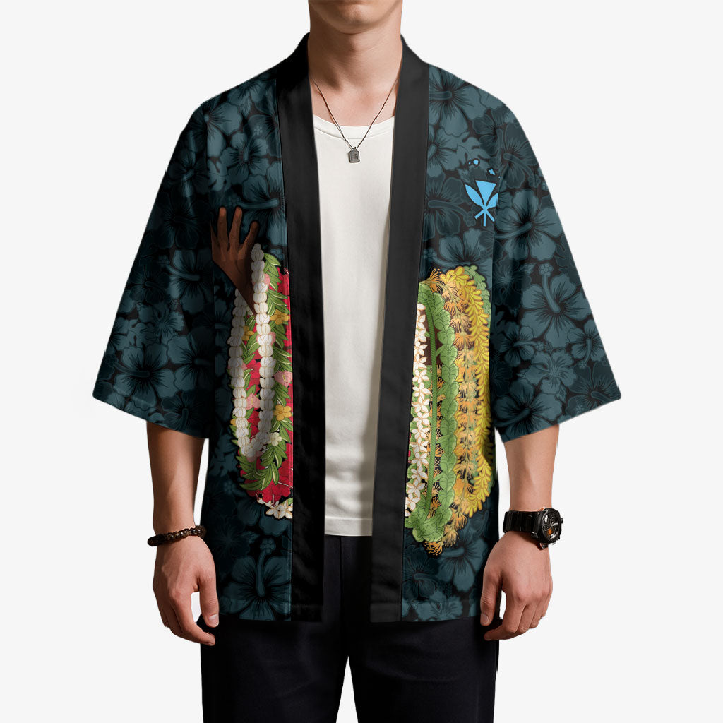 Hawaii Lei Kamehameha Kimono Uliuli Seamless Pattern Hibiscus Flower