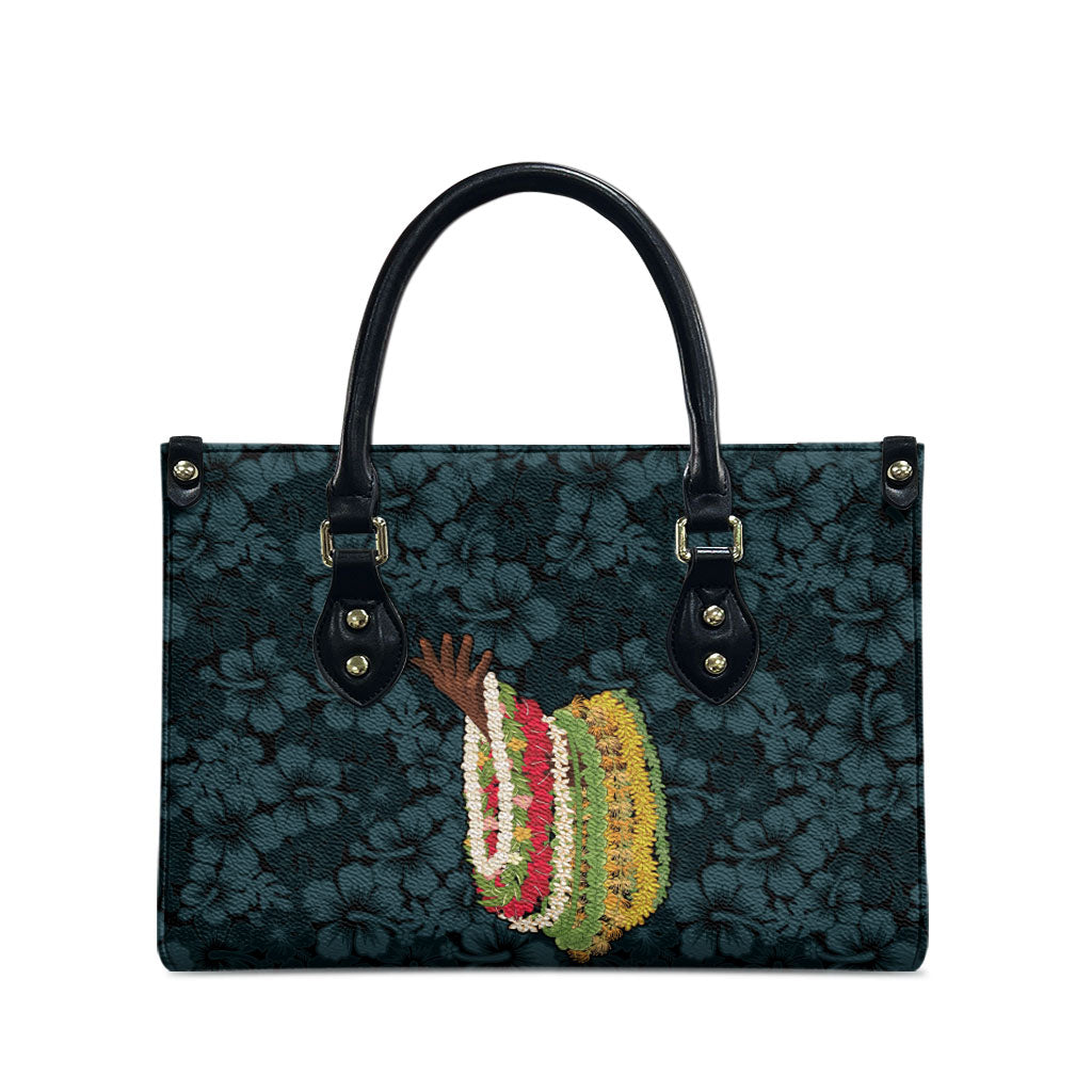 Hawaii Lei Kamehameha Leather Bag Uliuli Seamless Pattern Hibiscus Flower