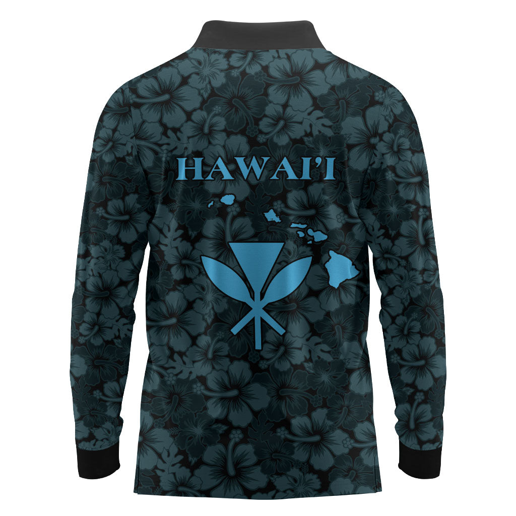 Hawaii Lei Kamehameha Long Sleeve Polo Shirt Uliuli Seamless Pattern Hibiscus Flower