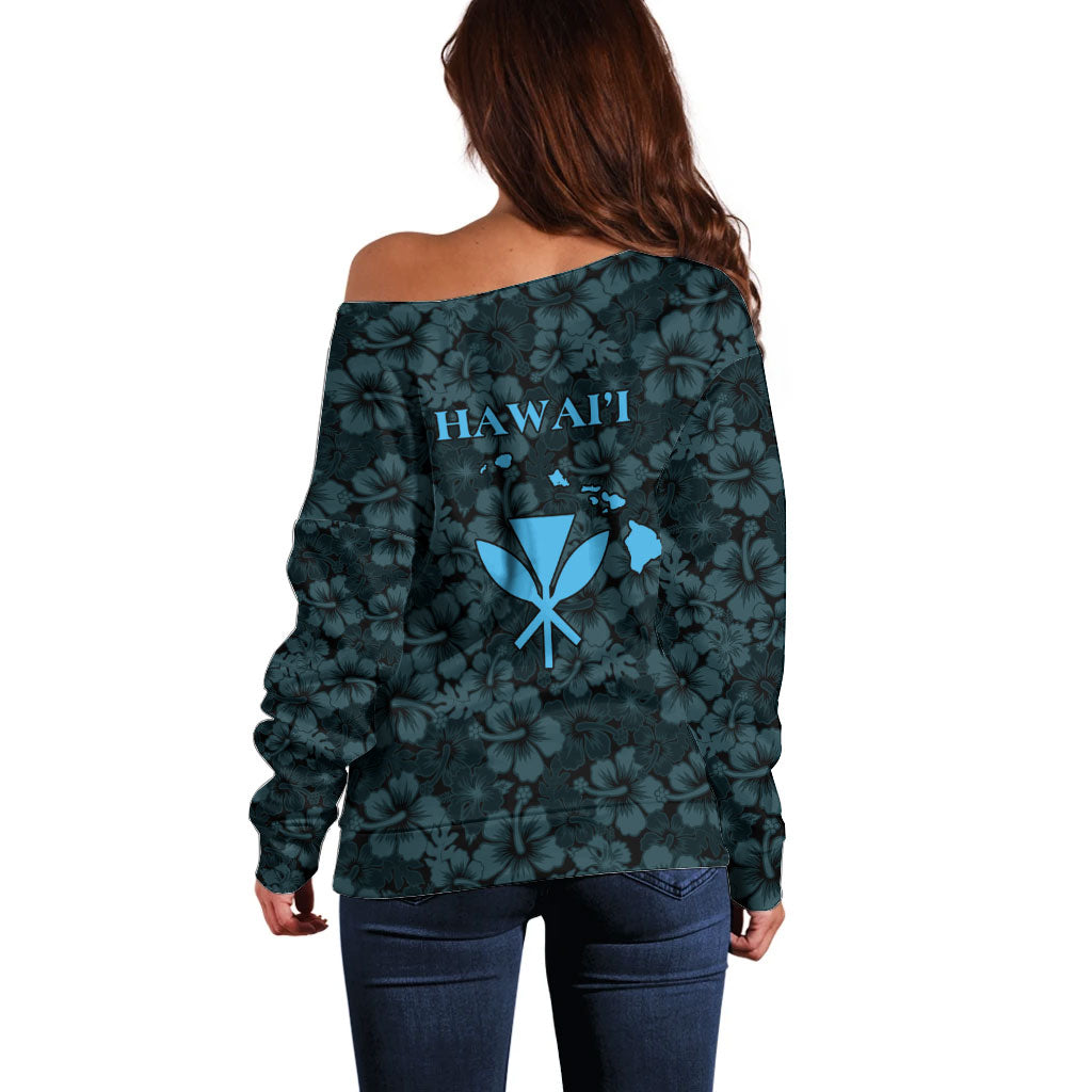 Hawaii Lei Kamehameha Off Shoulder Sweater Uliuli Seamless Pattern Hibiscus Flower