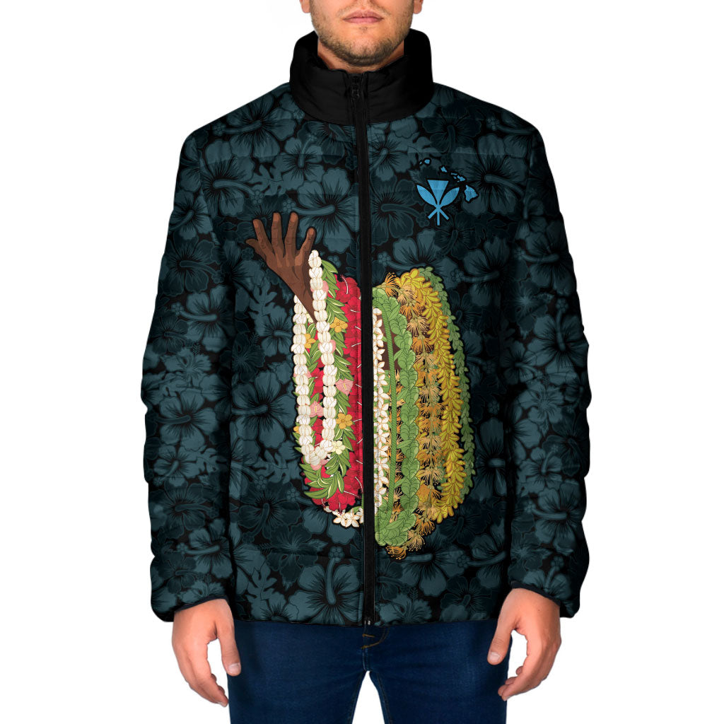 Hawaii Lei Kamehameha Padded Jacket Uliuli Seamless Pattern Hibiscus Flower
