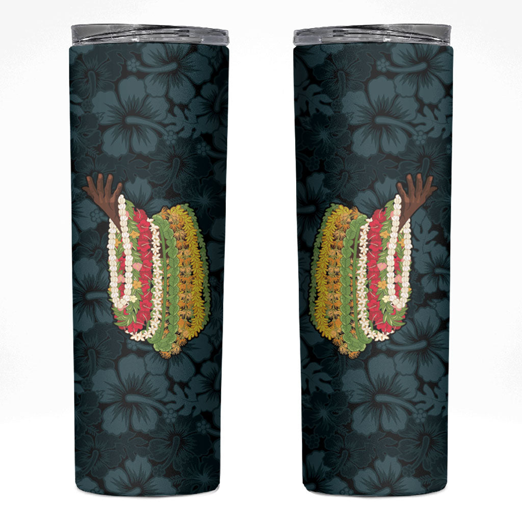 Hawaii Lei Kamehameha Skinny Tumbler Uliuli Seamless Pattern Hibiscus Flower