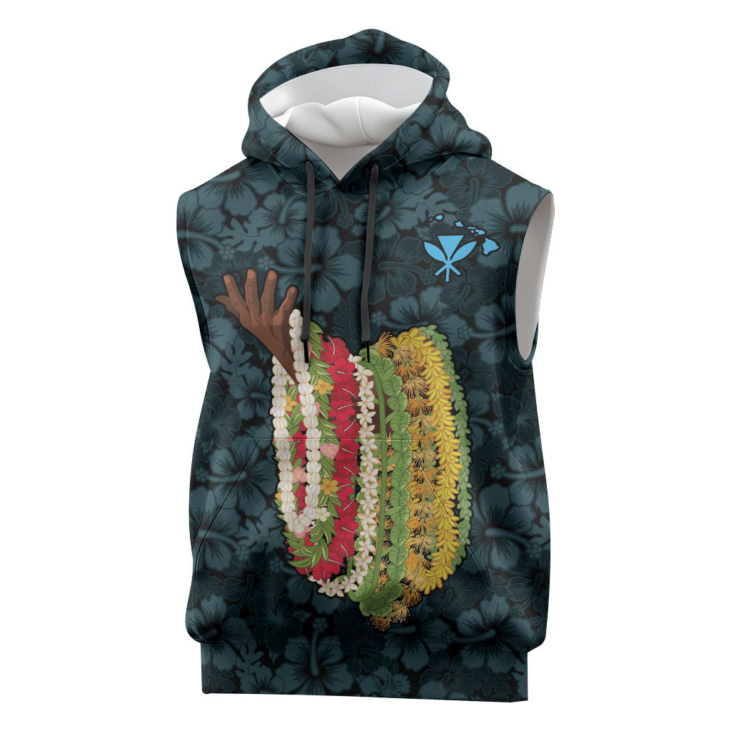 Hawaii Lei Kamehameha Sleeveless Hoodie Uliuli Seamless Pattern Hibiscus Flower