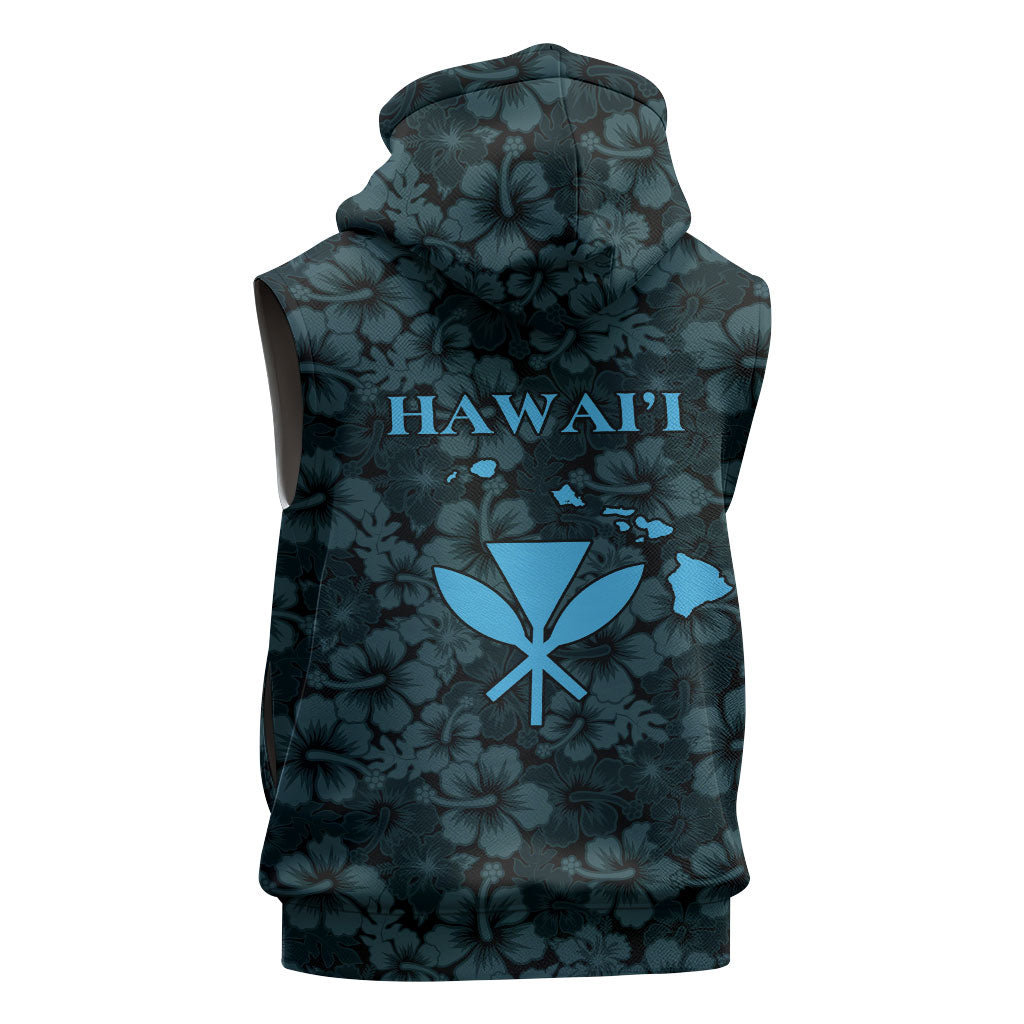 Hawaii Lei Kamehameha Sleeveless Hoodie Uliuli Seamless Pattern Hibiscus Flower