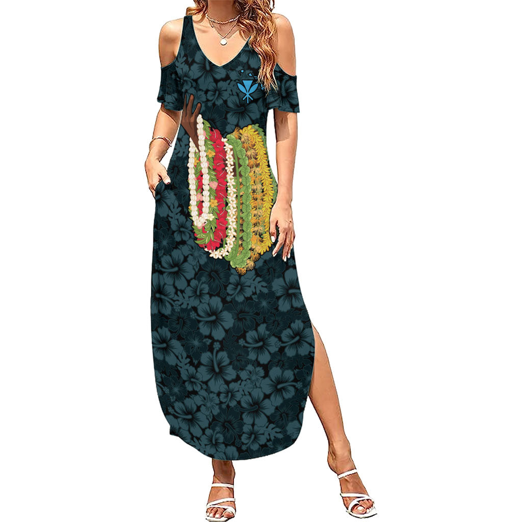 Hawaii Lei Kamehameha Summer Maxi Dress Uliuli Seamless Pattern Hibiscus Flower