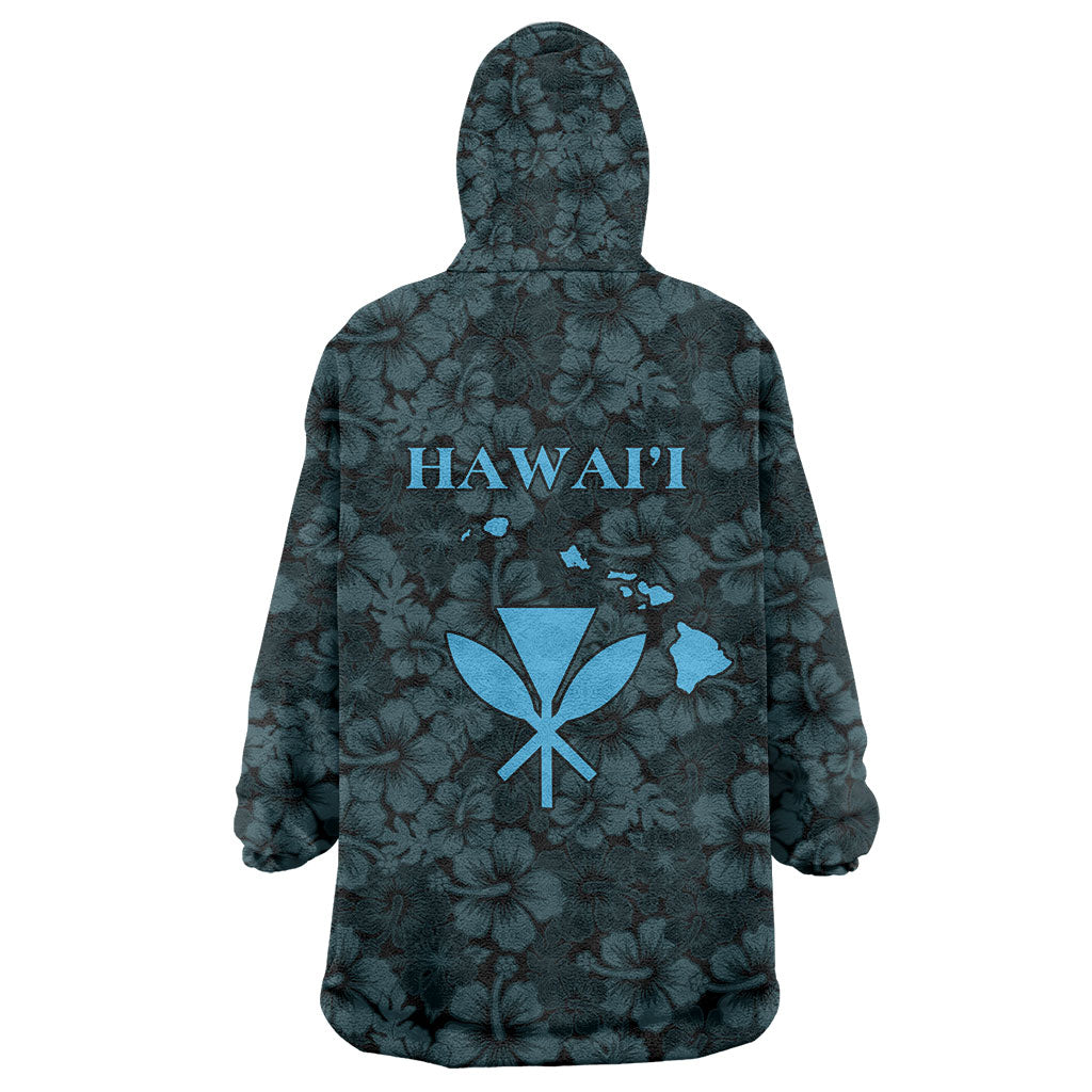 Hawaii Lei Kamehameha Wearable Blanket Hoodie Uliuli Seamless Pattern Hibiscus Flower
