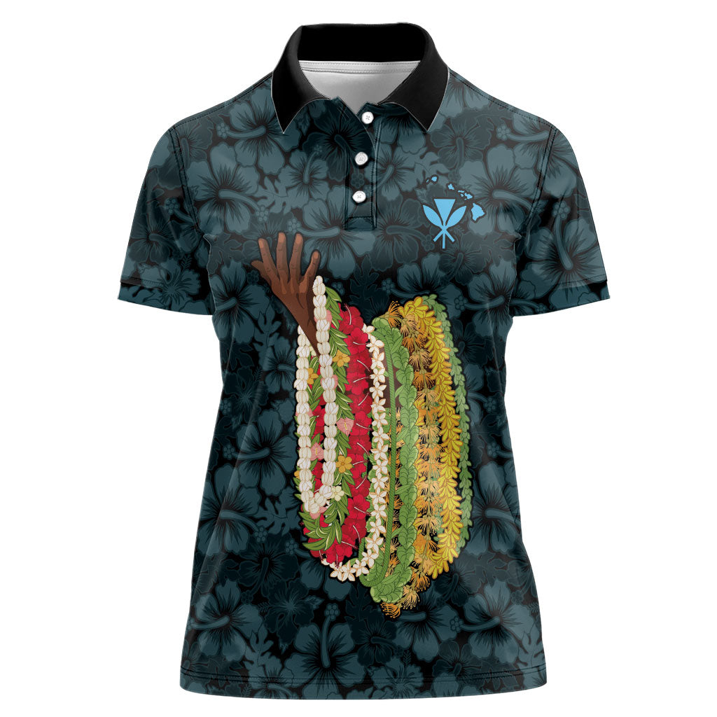 Hawaii Lei Kamehameha Women Polo Shirt Uliuli Seamless Pattern Hibiscus Flower