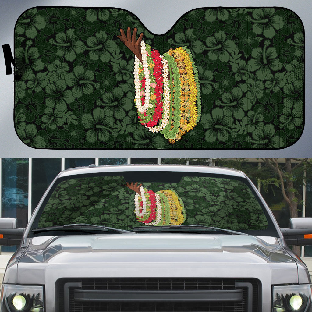 Hawaii Lei Kamehameha Auto Sun Shade Oma'oma'o Seamless Pattern Hibiscus Flower