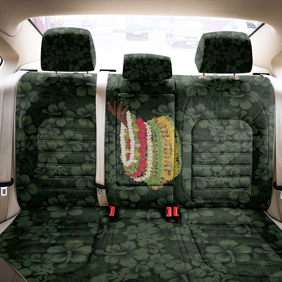 Hawaii Lei Kamehameha Back Car Seat Cover Oma'oma'o Seamless Pattern Hibiscus Flower LT9 - Polynesian Pride