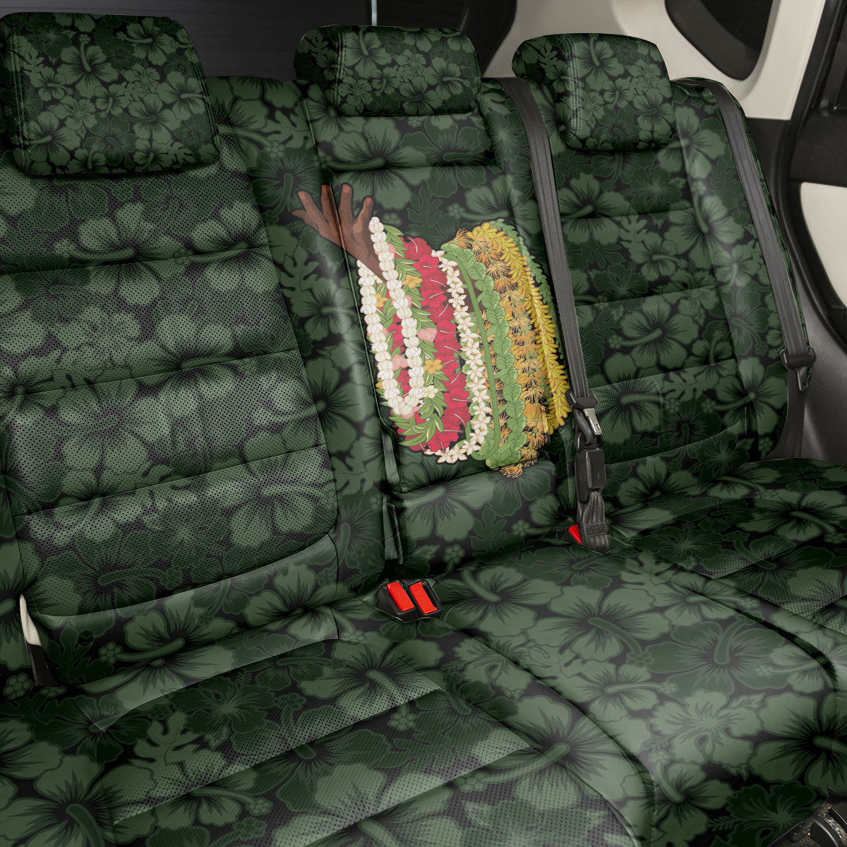 Hawaii Lei Kamehameha Back Car Seat Cover Oma'oma'o Seamless Pattern Hibiscus Flower LT9 - Polynesian Pride
