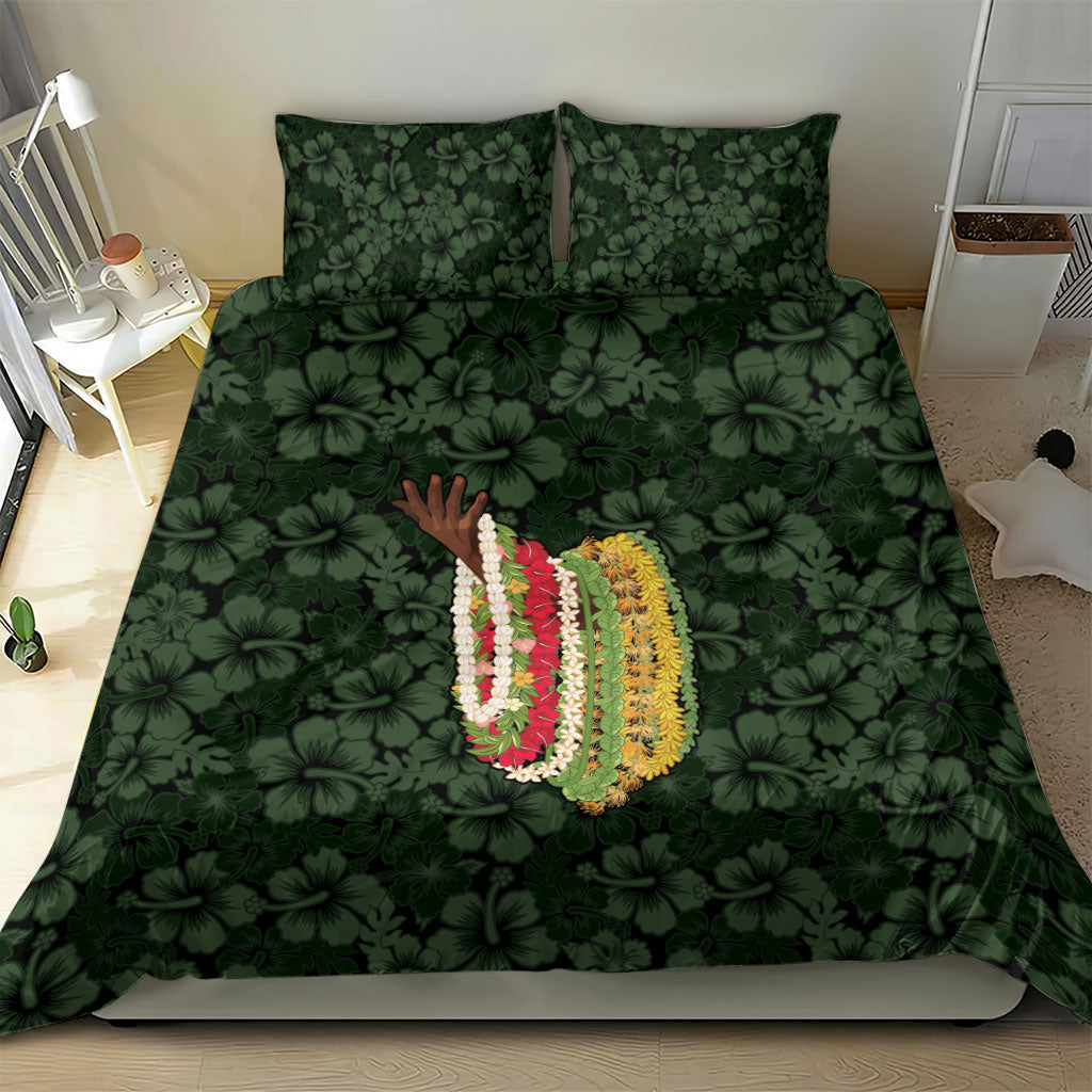 Hawaii Lei Kamehameha Bedding Set Oma'oma'o Seamless Pattern Hibiscus Flower