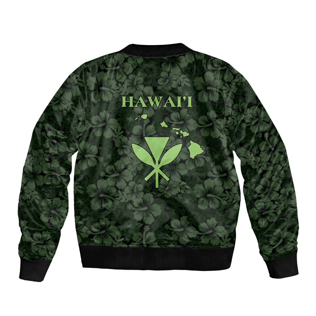Hawaii Lei Kamehameha Bomber Jacket Oma'oma'o Seamless Pattern Hibiscus Flower