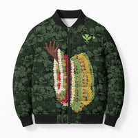 Hawaii Lei Kamehameha Bomber Puffer Jacket Oma'oma'o Seamless Pattern Hibiscus Flower