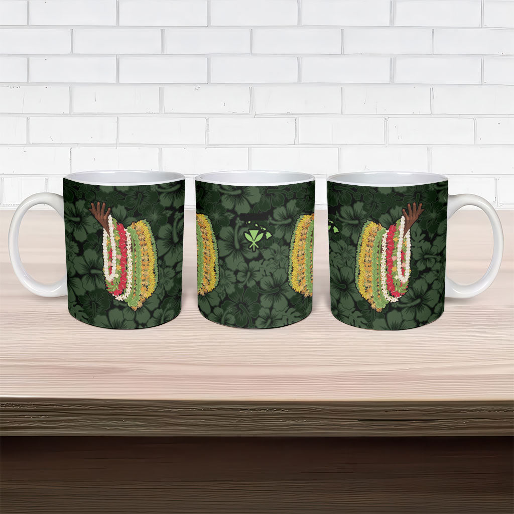 Hawaii Lei Kamehameha Ceramic Mug Oma'oma'o Seamless Pattern Hibiscus Flower