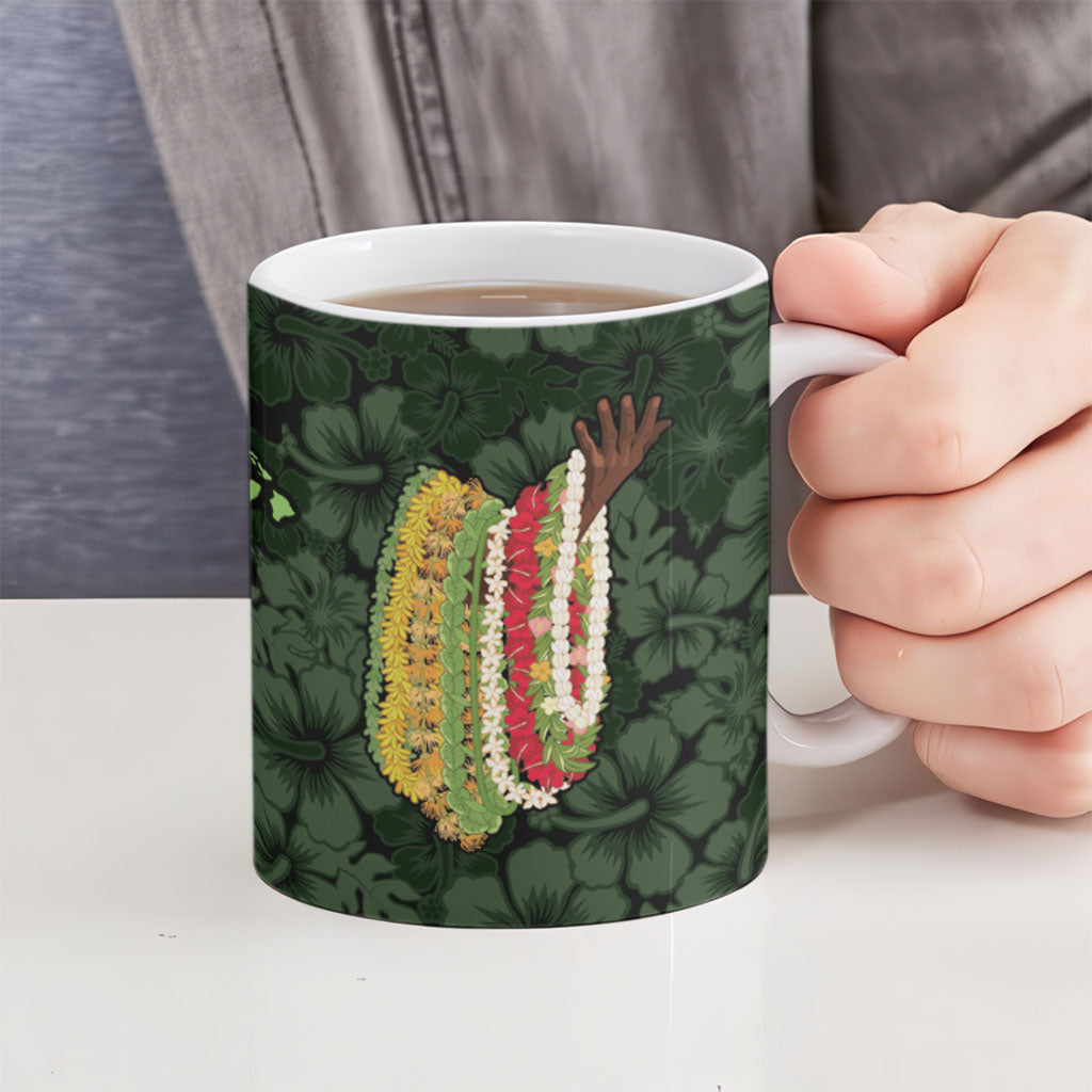 Hawaii Lei Kamehameha Ceramic Mug Oma'oma'o Seamless Pattern Hibiscus Flower
