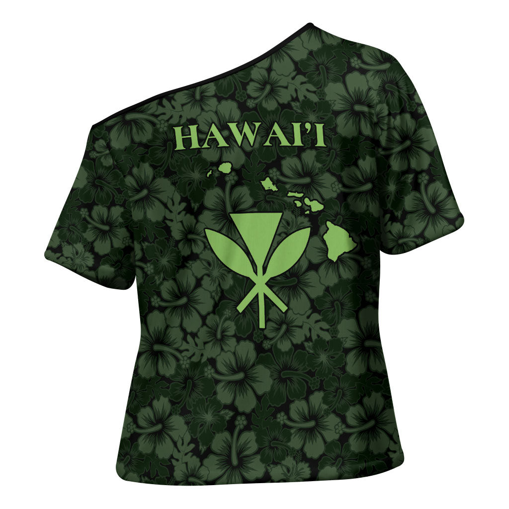 Hawaii Lei Kamehameha Cross Shoulder Shirt Oma'oma'o Seamless Pattern Hibiscus Flower LT9 - Polynesian Pride