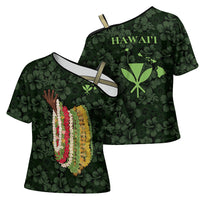 Hawaii Lei Kamehameha Cross Shoulder Shirt Oma'oma'o Seamless Pattern Hibiscus Flower LT9 - Polynesian Pride