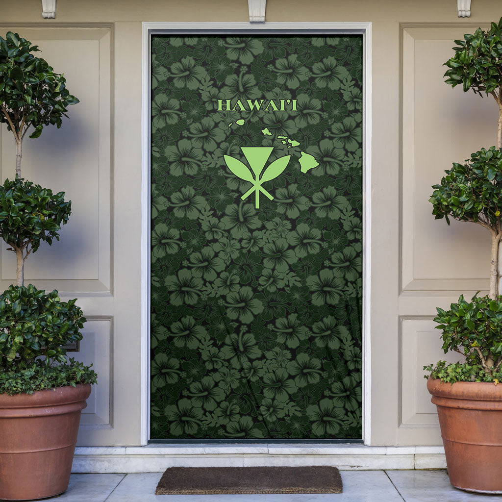 Hawaii Lei Kamehameha Door Cover Oma'oma'o Seamless Pattern Hibiscus Flower