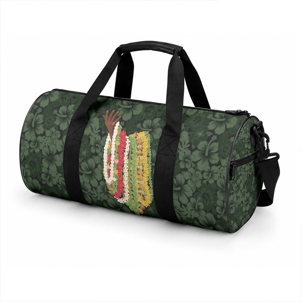 Hawaii Lei Kamehameha Duffle Bag Oma'oma'o Seamless Pattern Hibiscus Flower LT9 - Polynesian Pride
