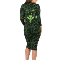 Hawaii Lei Kamehameha Family Matching Long Sleeve Bodycon Dress and Hawaiian Shirt Oma'oma'o Seamless Pattern Hibiscus Flower LT9 - Polynesian Pride