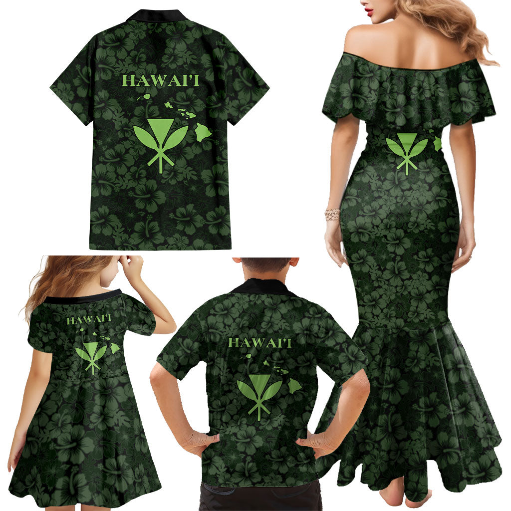 Hawaii Lei Kamehameha Family Matching Mermaid Dress and Hawaiian Shirt Oma'oma'o Seamless Pattern Hibiscus Flower LT9 - Polynesian Pride