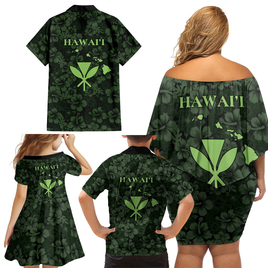 Hawaii Lei Kamehameha Family Matching Off Shoulder Short Dress and Hawaiian Shirt Oma'oma'o Seamless Pattern Hibiscus Flower LT9 - Polynesian Pride