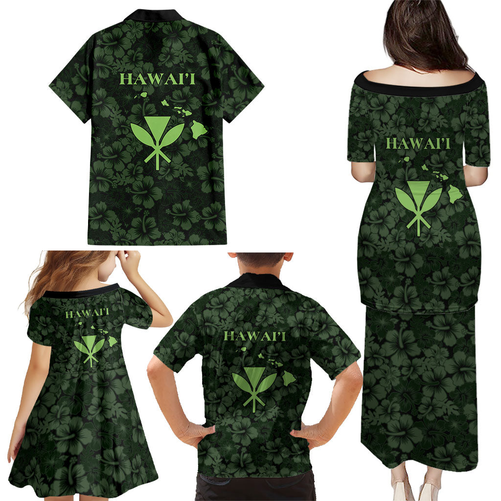 Hawaii Lei Kamehameha Family Matching Puletasi and Hawaiian Shirt Oma'oma'o Seamless Pattern Hibiscus Flower