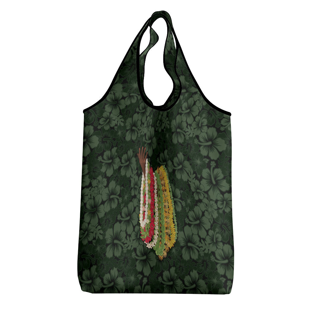 Hawaii Lei Kamehameha Grocery Bag Oma'oma'o Seamless Pattern Hibiscus Flower