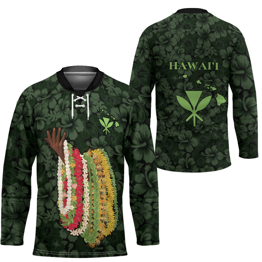 Hawaii Lei Kamehameha Hockey Jersey Oma'oma'o Seamless Pattern Hibiscus Flower LT9 - Polynesian Pride