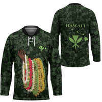 Hawaii Lei Kamehameha Hockey Jersey Oma'oma'o Seamless Pattern Hibiscus Flower LT9 - Polynesian Pride