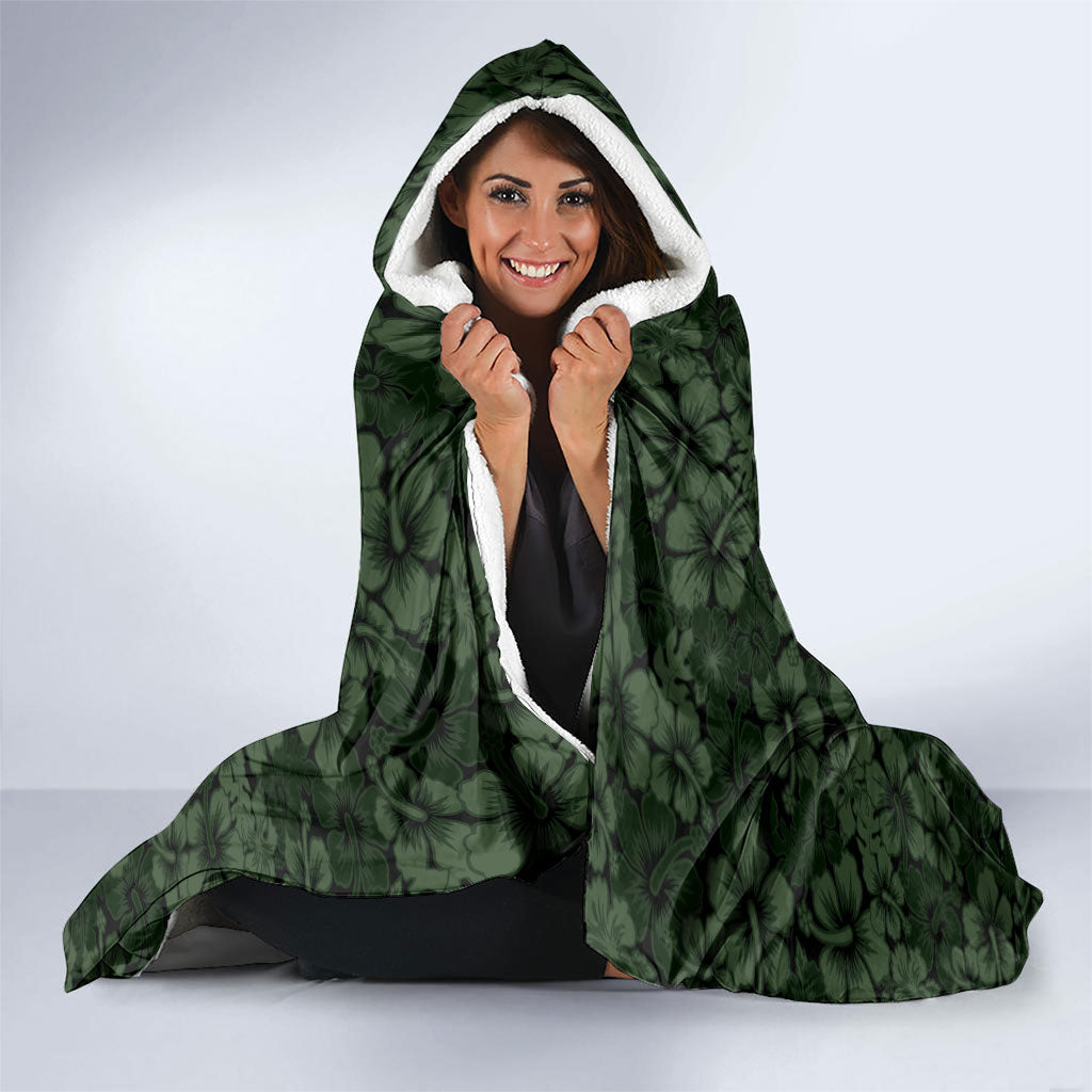 Hawaii Lei Kamehameha Hooded Blanket Oma'oma'o Seamless Pattern Hibiscus Flower