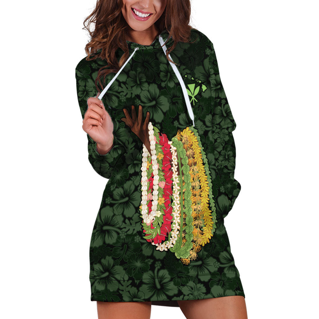 Hawaii Lei Kamehameha Hoodie Dress Oma'oma'o Seamless Pattern Hibiscus Flower