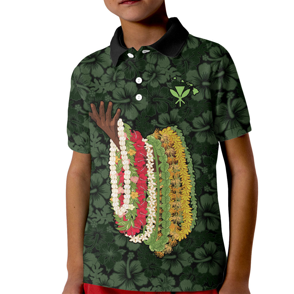 Hawaii Lei Kamehameha Kid Polo Shirt Oma'oma'o Seamless Pattern Hibiscus Flower