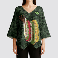 Hawaii Lei Kamehameha Kimono Sleeve Blouse Oma'oma'o Seamless Pattern Hibiscus Flower LT9 - Polynesian Pride