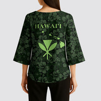 Hawaii Lei Kamehameha Kimono Sleeve Blouse Oma'oma'o Seamless Pattern Hibiscus Flower LT9 - Polynesian Pride