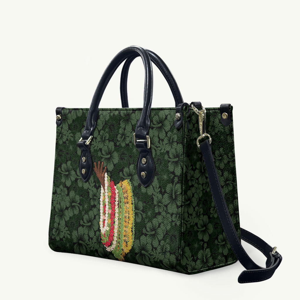 Hawaii Lei Kamehameha Leather Bag Oma'oma'o Seamless Pattern Hibiscus Flower