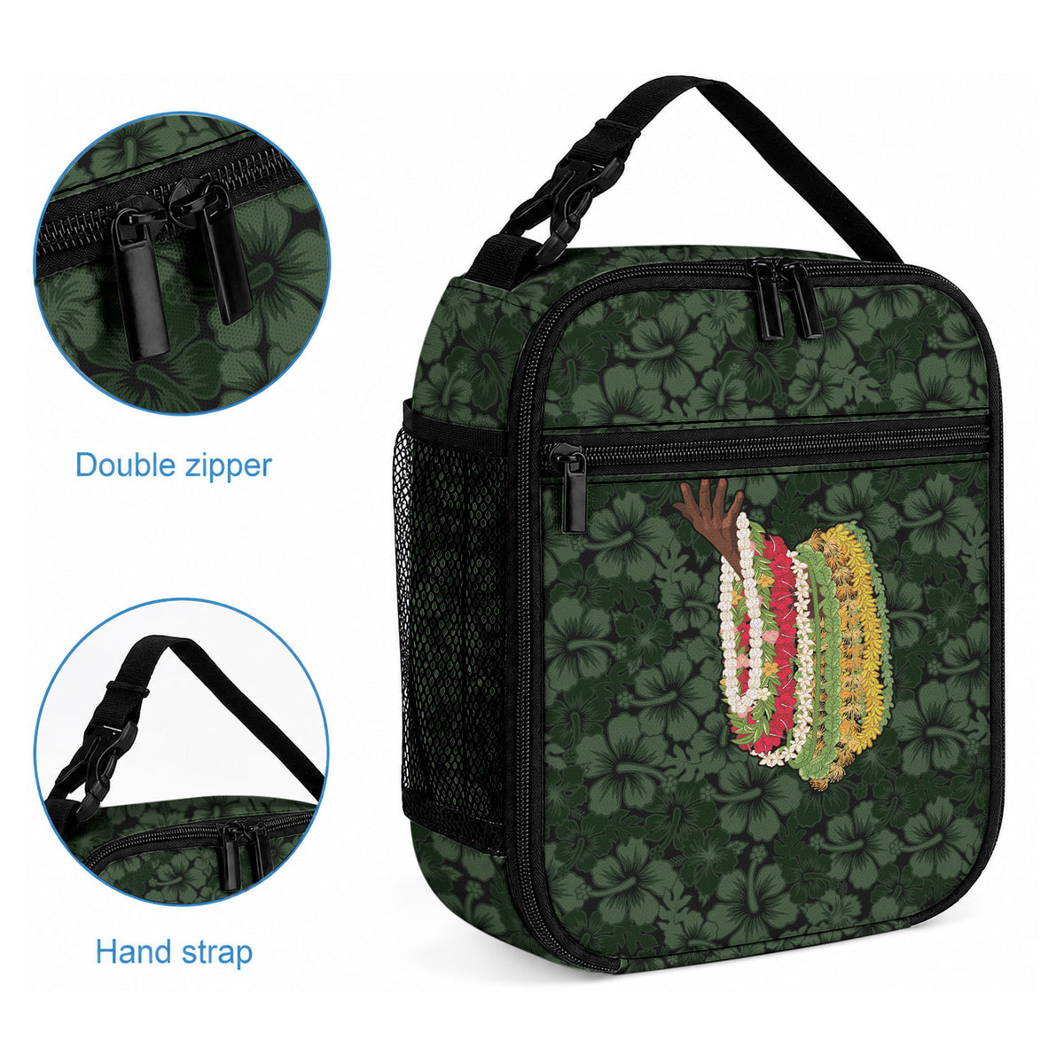Hawaii Lei Kamehameha Lunch Bag Oma'oma'o Seamless Pattern Hibiscus Flower LT9 - Polynesian Pride