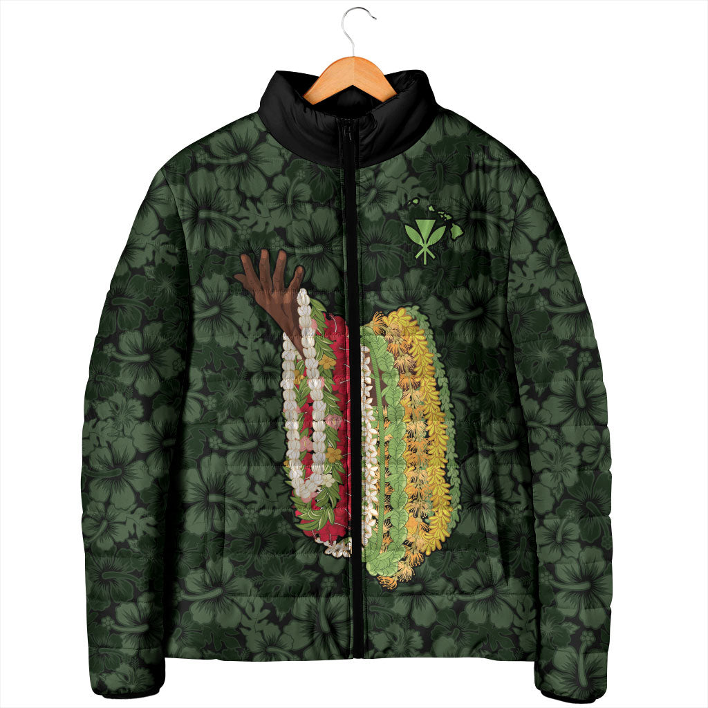 Hawaii Lei Kamehameha Padded Jacket Oma'oma'o Seamless Pattern Hibiscus Flower