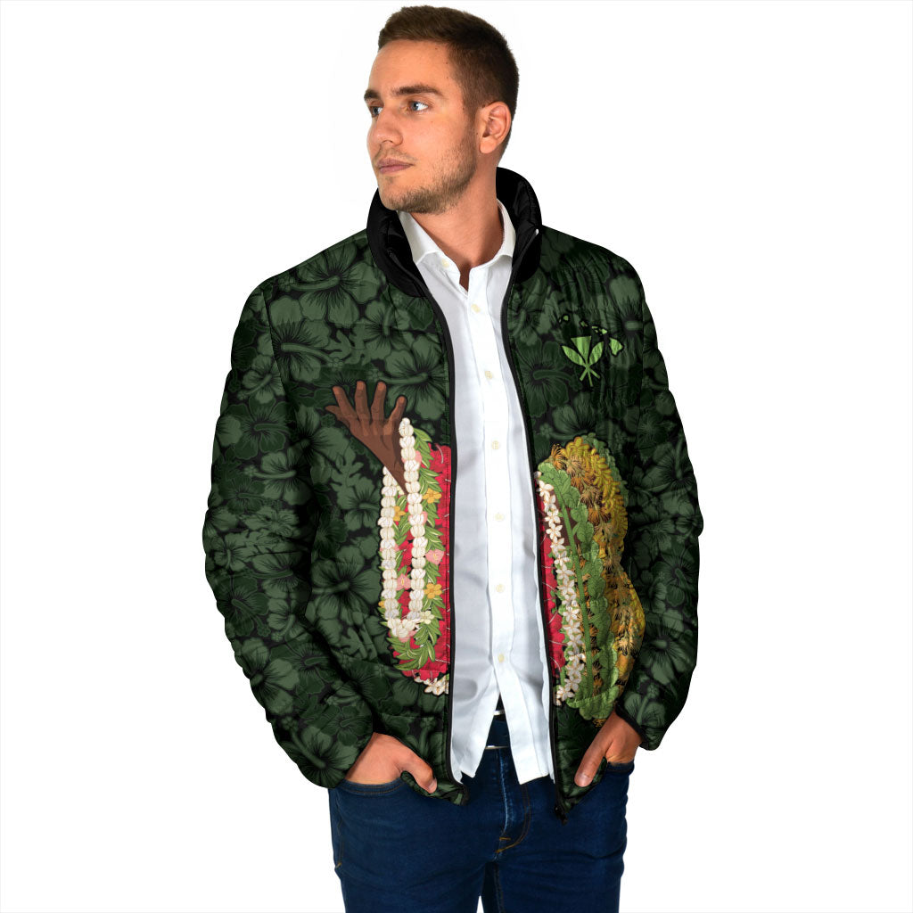 Hawaii Lei Kamehameha Padded Jacket Oma'oma'o Seamless Pattern Hibiscus Flower