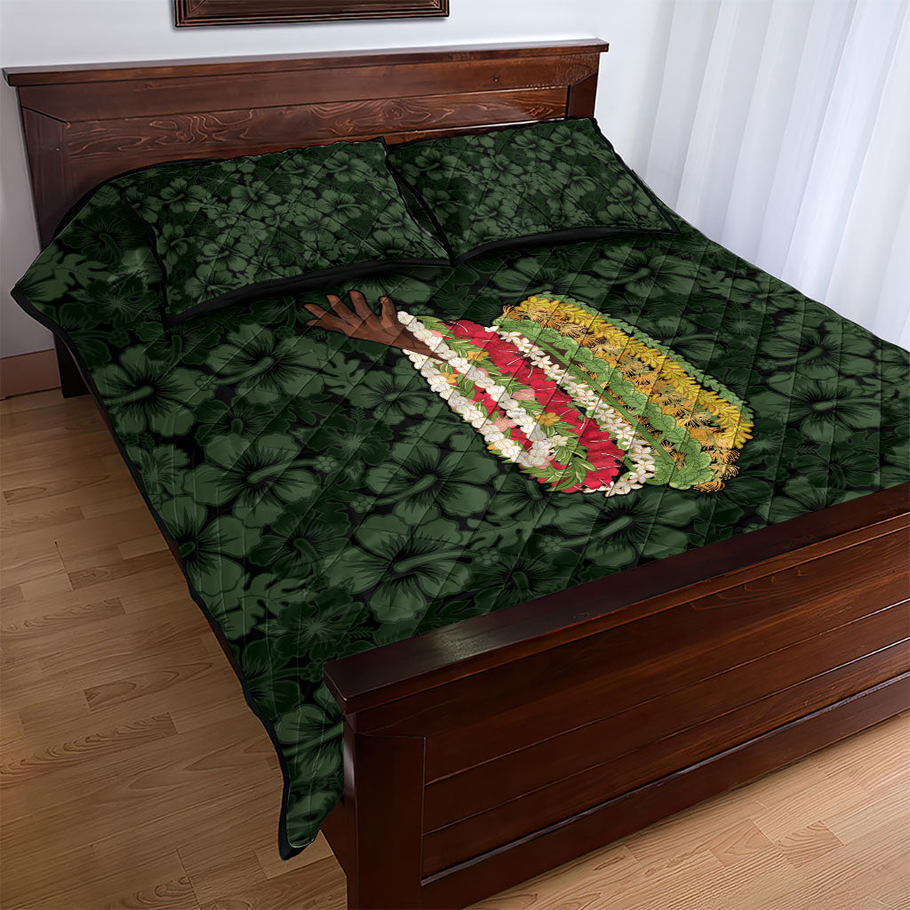 Hawaii Lei Kamehameha Quilt Bed Set Oma'oma'o Seamless Pattern Hibiscus Flower