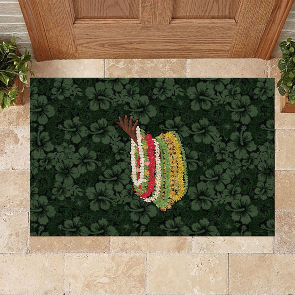 Hawaii Lei Kamehameha Rubber Doormat Oma'oma'o Seamless Pattern Hibiscus Flower