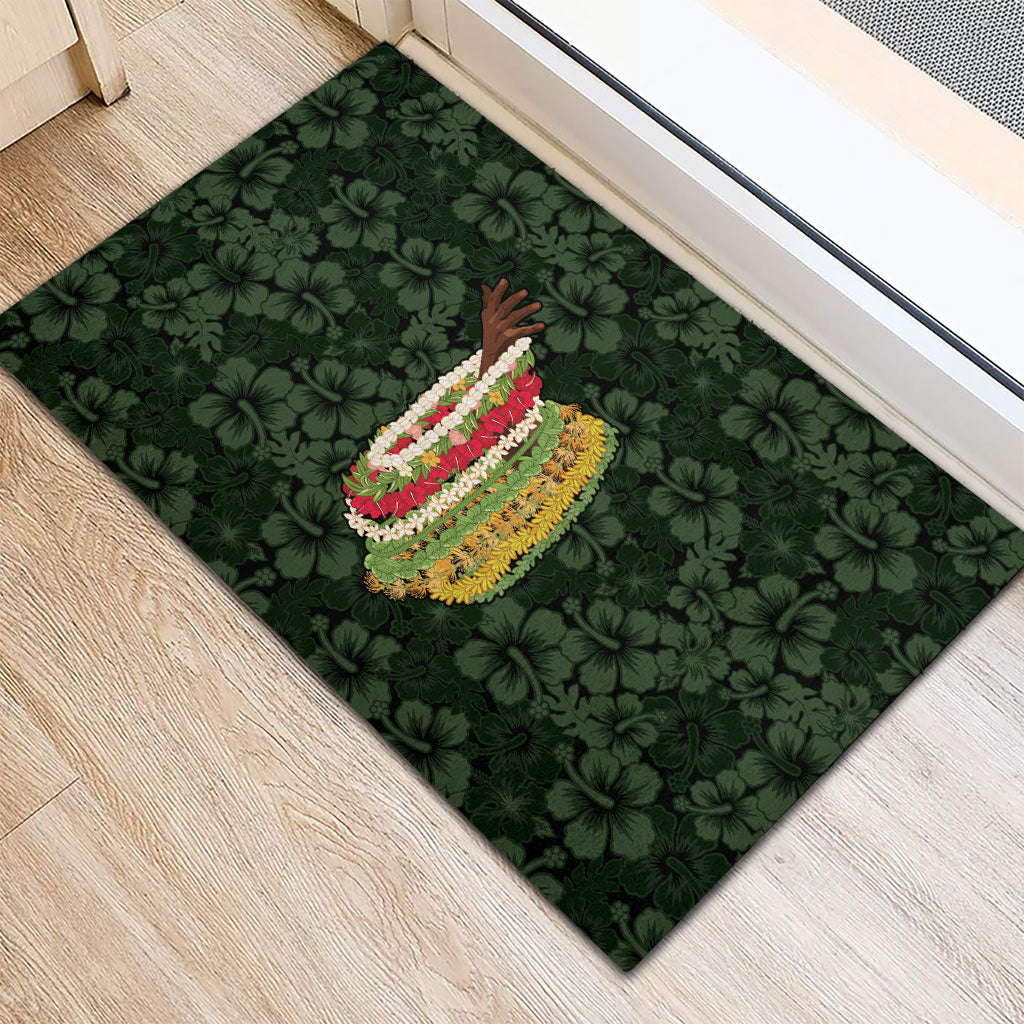 Hawaii Lei Kamehameha Rubber Doormat Oma'oma'o Seamless Pattern Hibiscus Flower