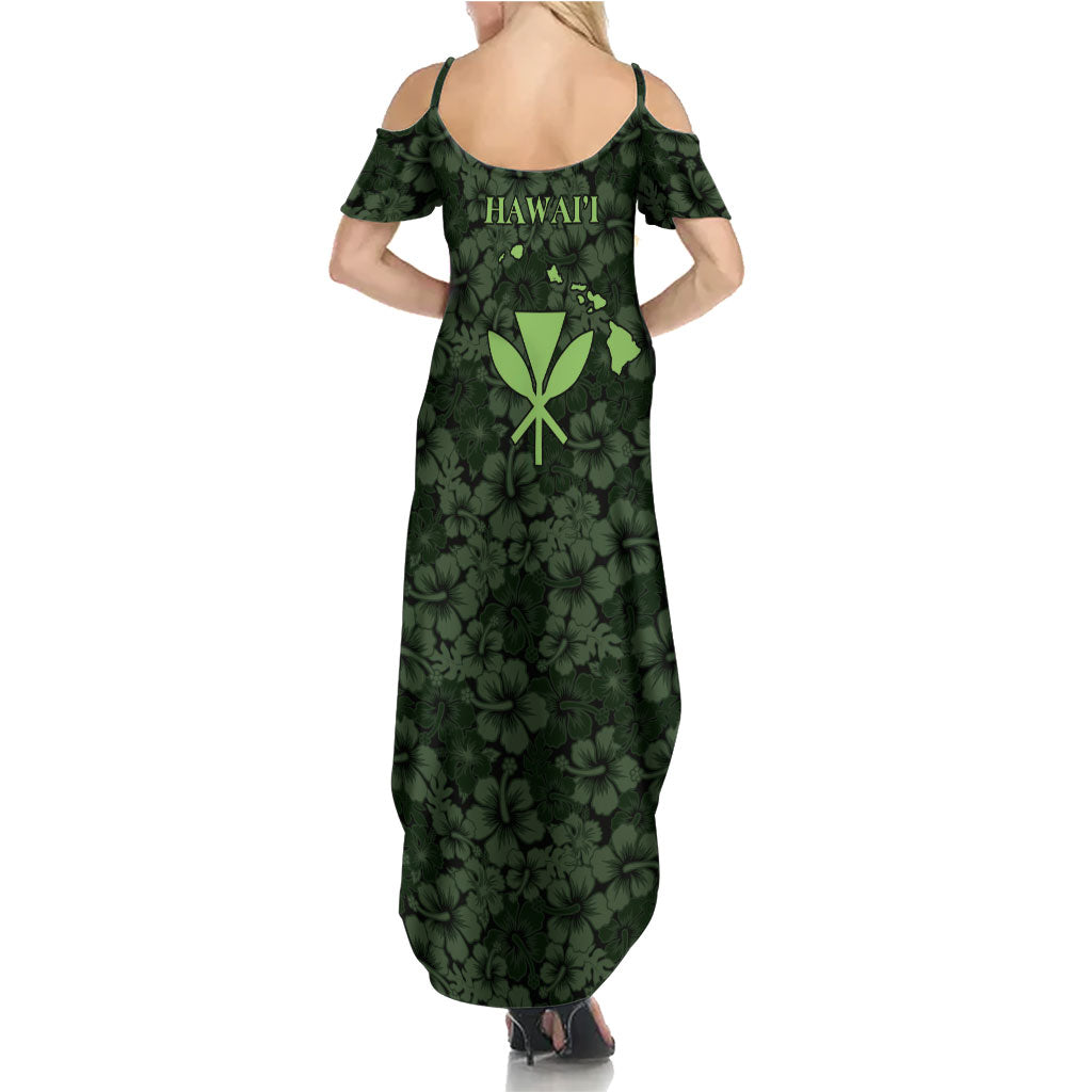 Hawaii Lei Kamehameha Summer Maxi Dress Oma'oma'o Seamless Pattern Hibiscus Flower