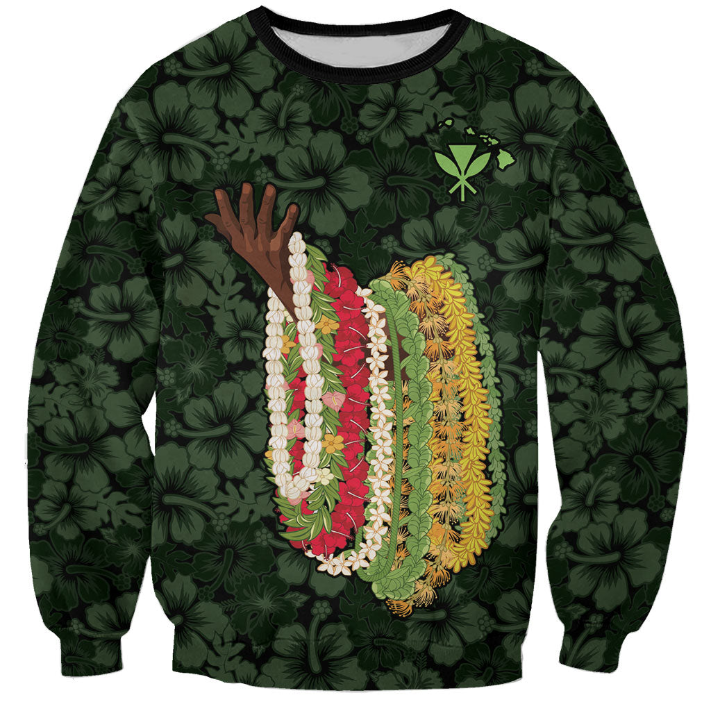 Hawaii Lei Kamehameha Sweatshirt Oma'oma'o Seamless Pattern Hibiscus Flower