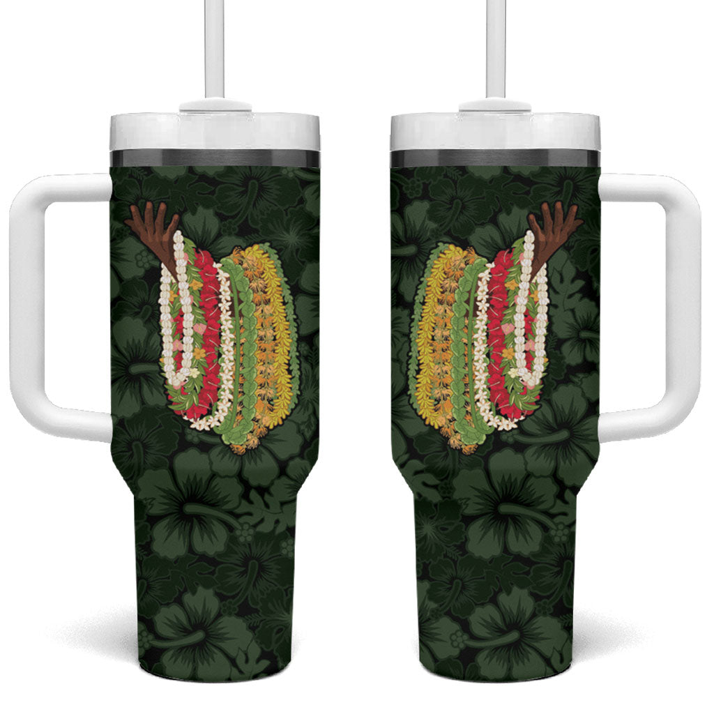 Hawaii Lei Kamehameha Tumbler With Handle Oma'oma'o Seamless Pattern Hibiscus Flower